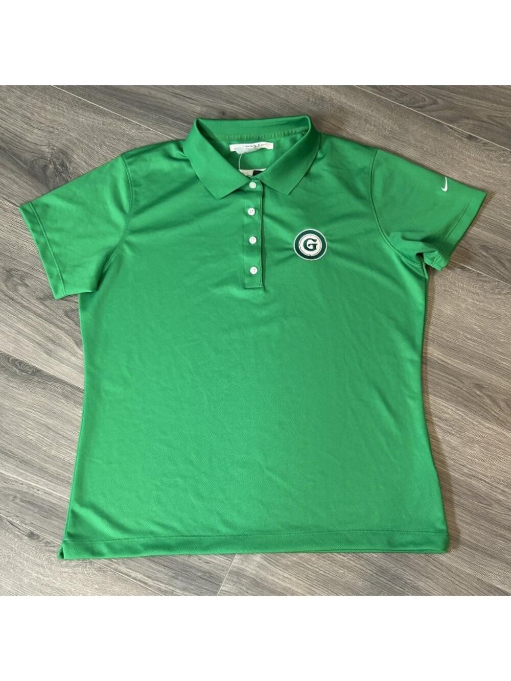 Nike Golf Polo Shirt Womens L Green Dri-FIT G Logo Since 1965 Golf 203697-383